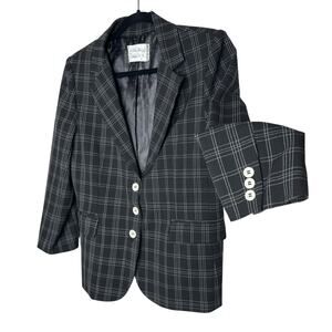 Ron Herman Black & White Stripe Plaid 3 Button Blazer Satin Dot Lining 5